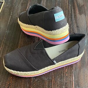 Toms Black Espadrilles with Rainbow Sole
